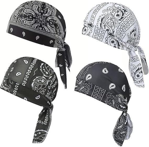 4-pack Paisley Kylande Huvudduk Mössa Set Bandana Beanie, Andningsbar, Justerbara Remmar Digitaltryck Elastisk Cykelmössa Hjälmfoder