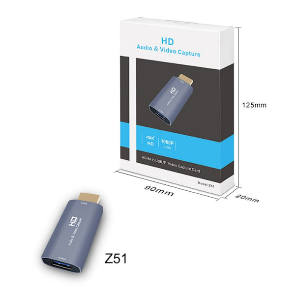 HDMI-videokort för högupplöst videoinspelning. HDMI-hane till USB-hona förlängningsadapter. Videokort