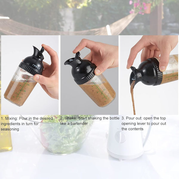 Salladsdressingflaska, 200 ml/7,03 oz Salladsdressingflaska Såsflaska Kryddmixer Kryddflaska med hällpip Black