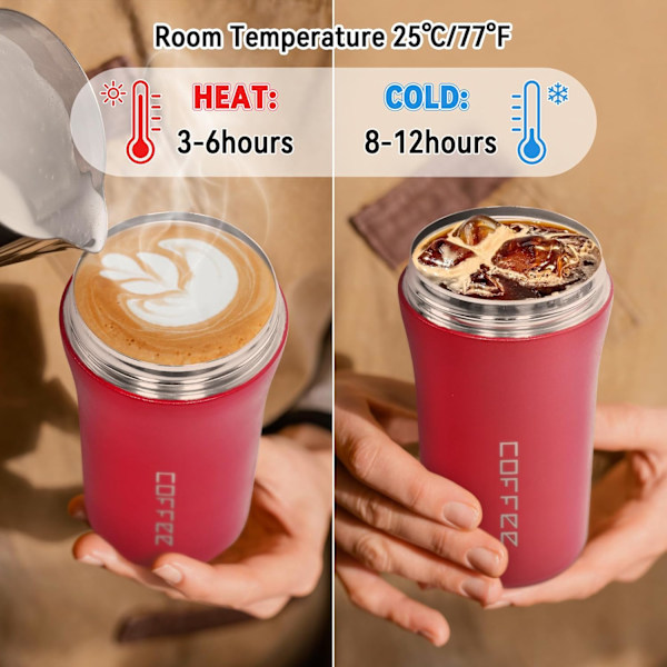 414 ml Resemugg i rostfritt stål, vakuumisolerad kaffekopp läcksäker med skruvlock, återanvändbar termos för varma och kalla drycker, present till män och kvinnor Red