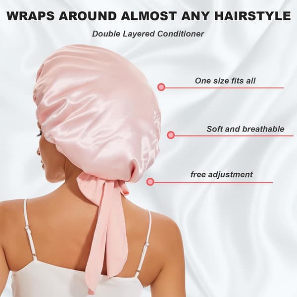 Sidenmössa för sovande kvinnor Satinmössa Nattsömnmössa Wrap för lockigt hår med knytband, Rosa