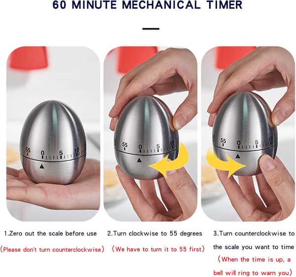 60-minutters eggtimer, kjøkkentimer, opptrekkstimer 0-60 minutter, klasseromstimer, visuell timer for barn
