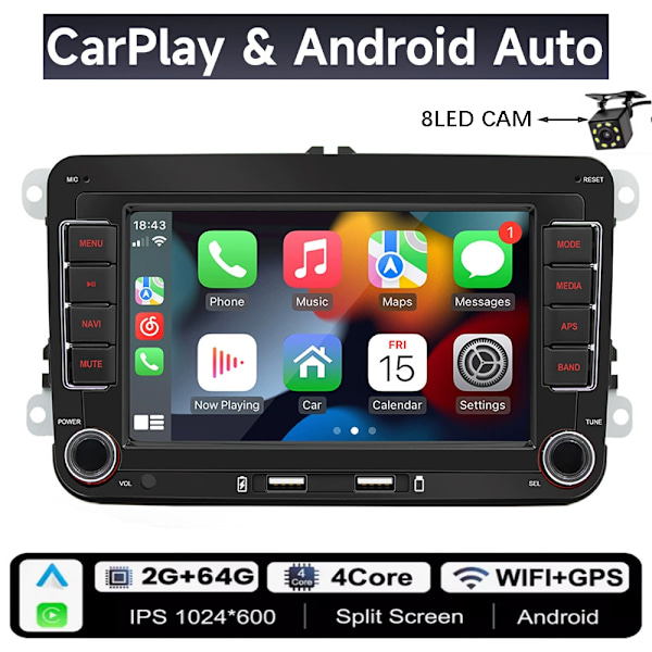 2Din Bilradio Android för Volkswagen Golf 5 6 Polo Passat B6 B7 CC Skoda Jetta Universal Multimedia Carplay Wifi GPS Navigation 2x64G With Camera