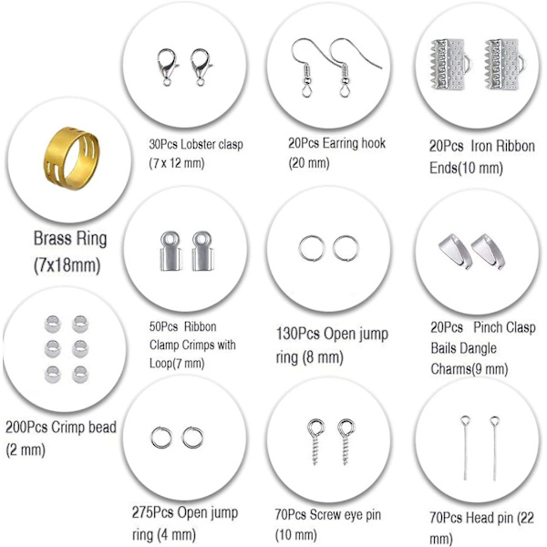 921PCS Smyckestillverkningssats med tänger och pärlor tråd smyckesverktyg för nybörjare örhängen halsband armband (Guld)