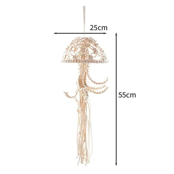 Macrame väggdekoration, manetdrömfångare med stjärnljus, väggkonstdekor vackert hem