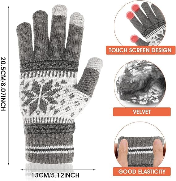 1 par Vinter Pekskärmsvantar, Snöflinga Tryckta Vinter Tjocka Stickade Vantar Textur Vantar Varma Pekskärmsvantar
