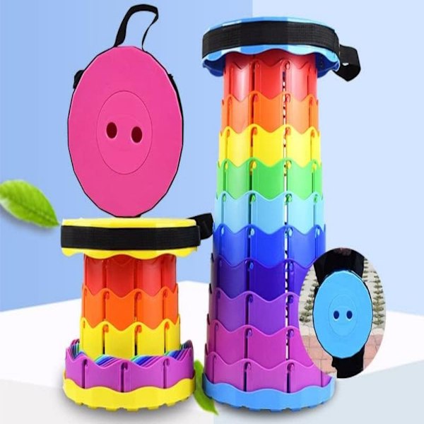Bärbar Hopfällbar Pall, lätt Teleskopisk Pall, infällbar Hopfällbar Pall för Camping Fiske Vandring Grillning Utomhus Rainbow