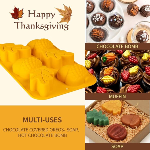 Efterårs Sæbeforme Silikone Agern Bladform 3 Pak Efterår Bageforme til Muffins Mini Kager Gelé Jumbo Chokolade Thanksgiving Forme Leaf mixture
