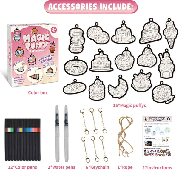 3D Konst och Hantverk Aqua Magic Puffy Paint Kit - Magiskt Skum Texturmålningskit, 15 Kladdfria Måla-efter-nummer Hantverk för Barn Presentidé & Julklapp