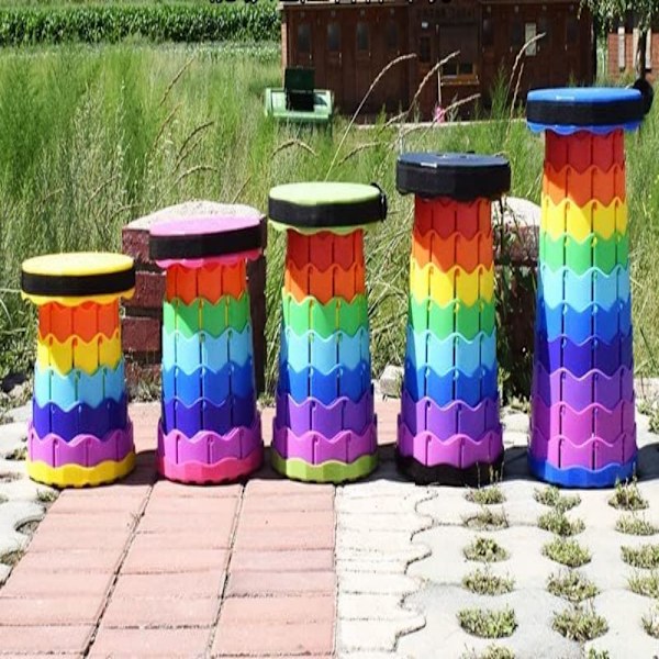 Bärbar Hopfällbar Pall, lätt Teleskopisk Pall, infällbar Hopfällbar Pall för Camping Fiske Vandring Grillning Utomhus Rainbow
