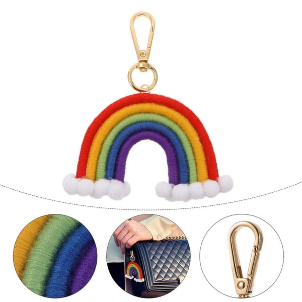 1 st Macrame regnbågsnyckelring, handvävd bomullsrep bohemisk hänge