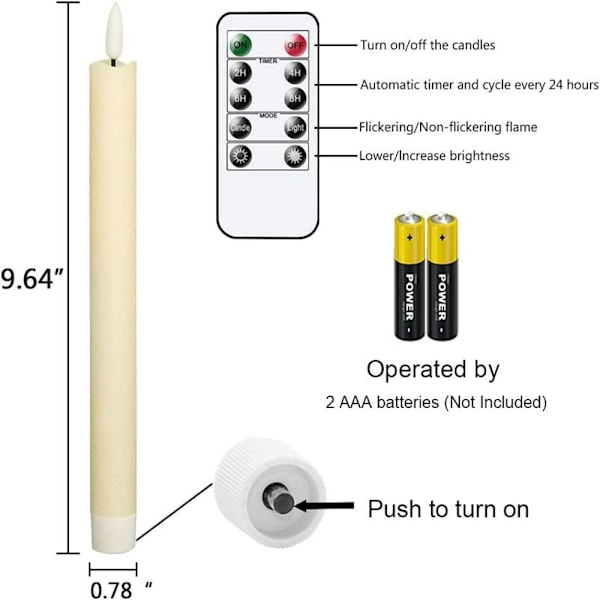 Flamfria Elfenbensfärgade Avsmalnande Ljus Fladdrande med Fjärrkontroll, Batteridrivna LED Varma 3D Veke Ljus Fönsterljus, Hem Bröllopsdekor (0,78 X 10 Tum, 6st)