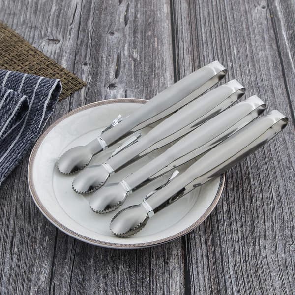 Sett med 4 mini serveringstenger i rustfritt stål, 10 cm