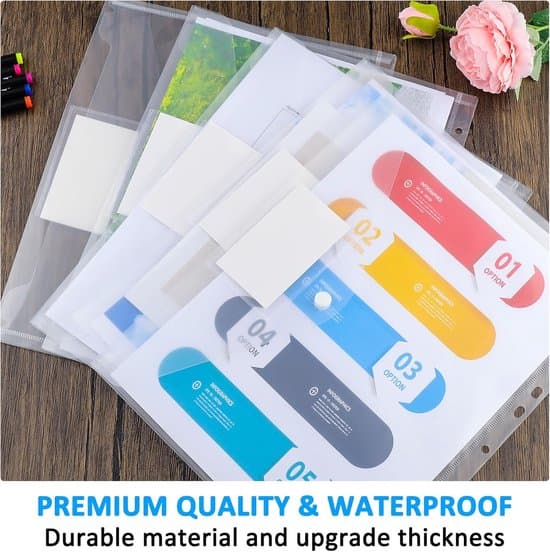 30 x A4 Mapp Mappar Transparent perforerad plast A4-mappar med snäppstängning och etikett för dokument, papper, kort (vit)