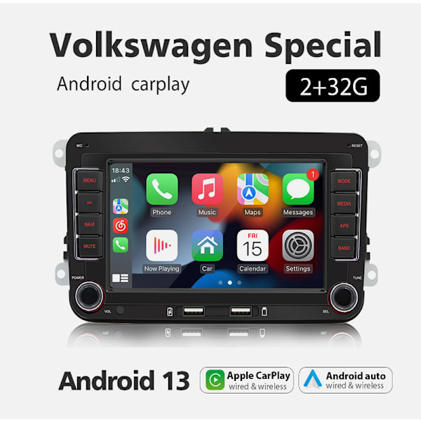 Bilstereo för VW Golf MK5 Polo Passat Jetta 7 Tum Android Apple Carplay GPS Stereo Radio