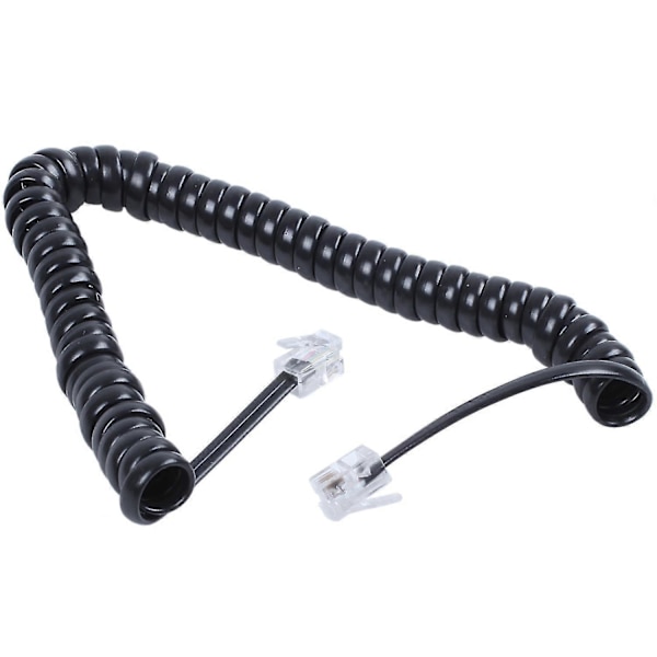 Erstatning RJ9 4P4C Plugg Spiralformet Elastisk Telefonrør Kabel Black