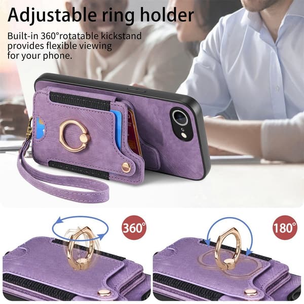 iPhone 16e Etui Med Kortholder RFID Retro Læder Lilla