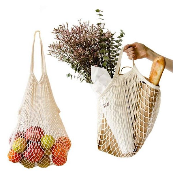 3-pack Mesh Bomullsrep Shoppingväskor (30*35*10cm), Återanvändbar Mesh