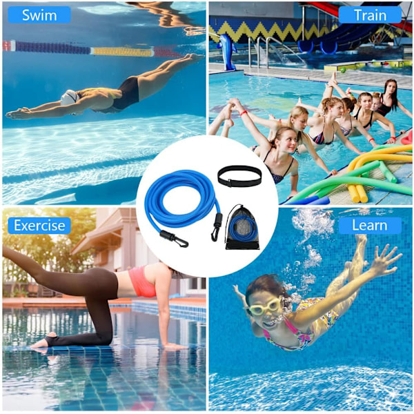 Simmotståndsband, Poolbälte, Justerbart simmotståndsband, Justerbart elastiskt poolbälte (Blå, 4 meter)