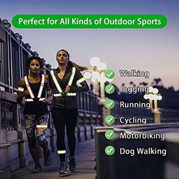 Reflexväst Löparutrustning 2-pack, Hög Synlighet Justerbara Säkerhetsvästar för Nattcykling, Vandring, Jogging, Hundpromenader