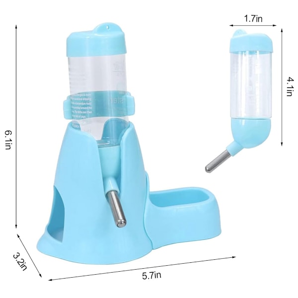 3-i-1 Hängande Vattenflaska för Hamster, Automatisk Husdjursdispenser med Bas för Dvärghamster Mus Råtta Igelkott (80ML, Blå)