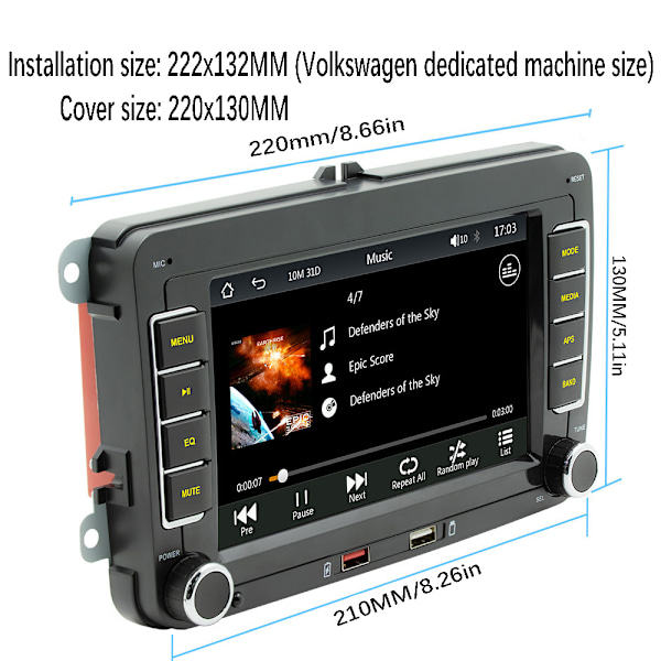 Bilstereo för VW Golf MK5 Polo Passat Jetta 7 Tum Android Apple Carplay GPS Stereo Radio