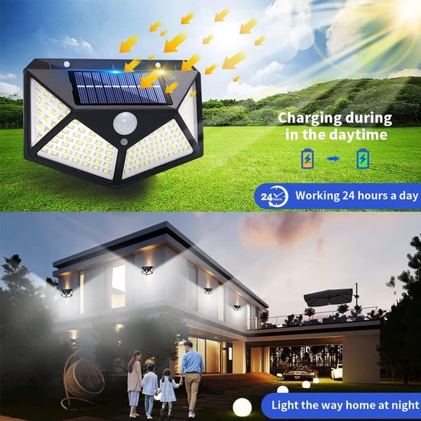 4 st solcellslampor för utomhusbruk, IP65 vattentät rörelsesensor vägglampa