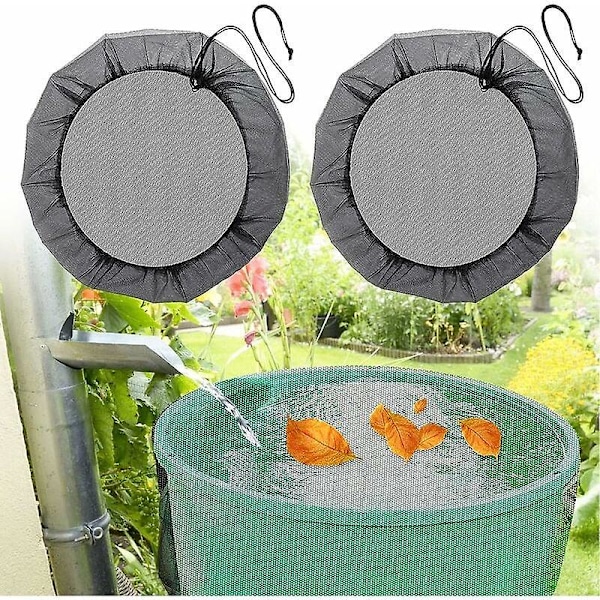 2 st regntunne-nät, 60 cm regntunne-skydd med dragsko, justerbart skyddsnät, skydd mot löv, myggor