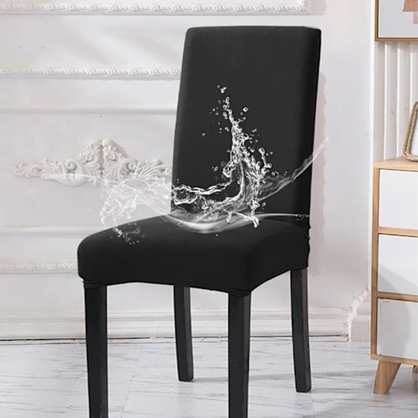 Hög Stretch Milk Silk Vattentätt Stolsöverdrag - Svart, 6 stycken