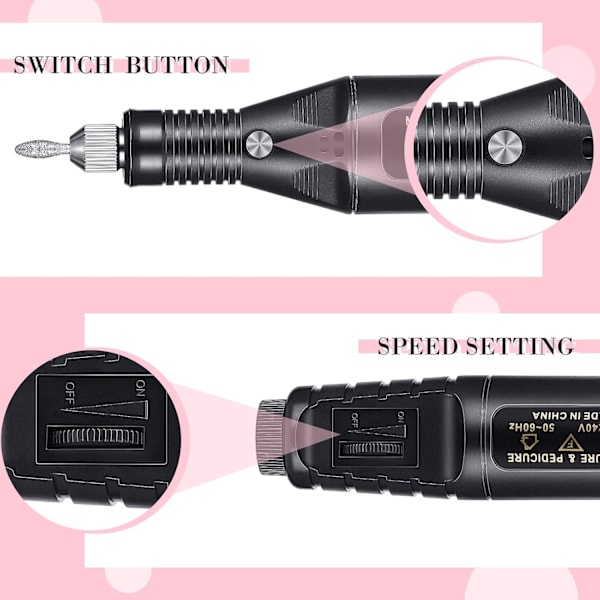 Elektrisk nagelfil med 6 bits (Svart)