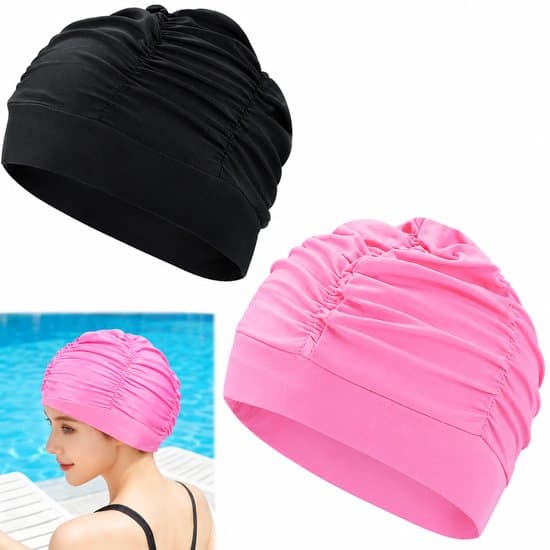 2 stk. badehætte til langt hår Elastisk badehætte til kvinder - Velegnet til tykt hår, krøller og fletninger - Komfortabel polyester badehætte - Sort og pink