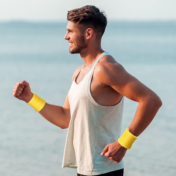 6-pack Svettband för handleden Tennisarmband Svettband för fotboll Basket Löpning Sport Tennis Yellow