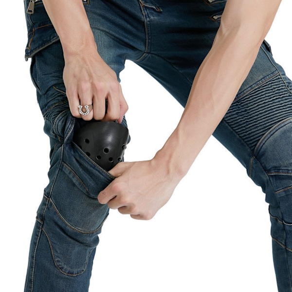 Motorcykelbyxor, Moto Jeans för män, skyddsutrustning för körning Blue M