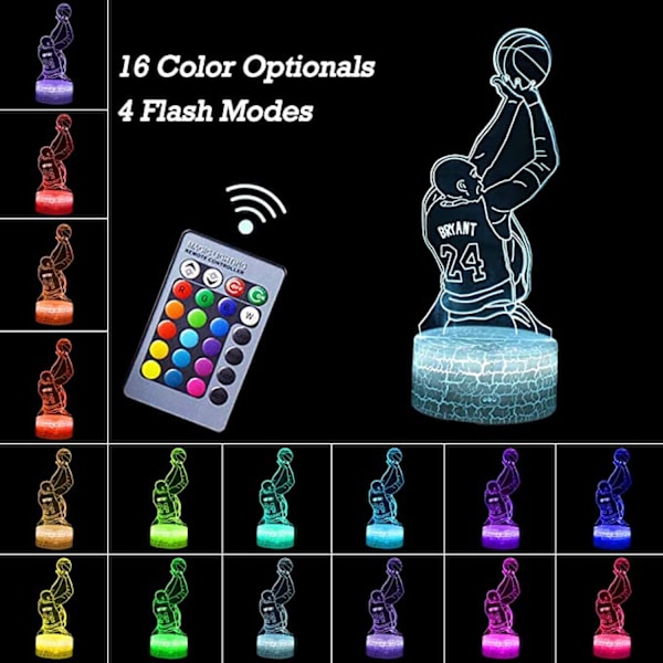 LED Basketspelare Nattlampa 3D Illusion Lamp Basketspelare Presentlampor med Fjärrkontroll 16 Färger --- Cyberpunk