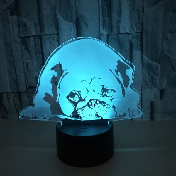 3D söt mops hund nattlampa touch bord skrivbord optisk illusion lampor 7 färger skiftande ljus heminredning födelsedagspresent (stil J)