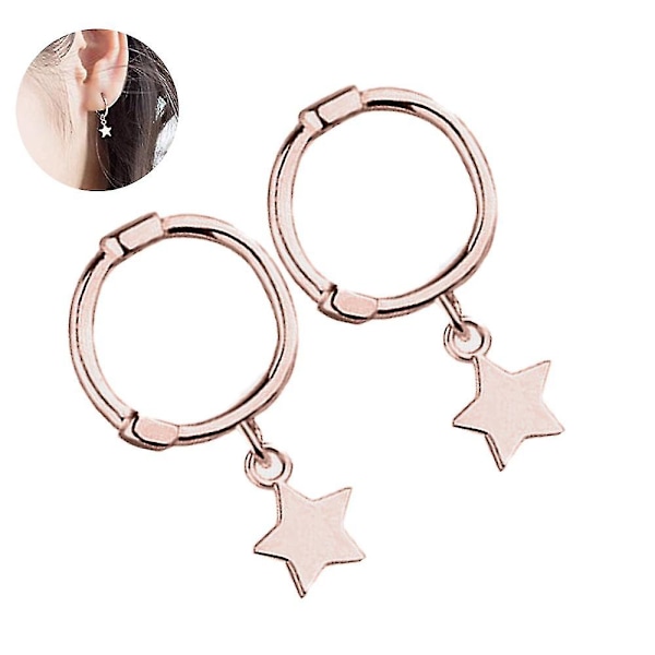 925 Sterling Silver Stud Örhängen, Halvmåne, Stjärna, Sol Högpolerad  Resistenta Örhängen(rosguld)