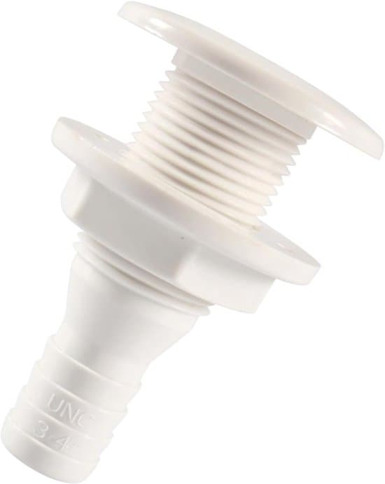 Genomföring / Slanganslutning – Golv-/Däckdränering – Yachter, Båtar, Kajaker – Effektiv Vattenavrinning – 19mm / 29mm – Vit