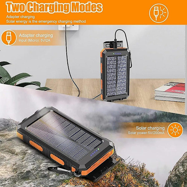 Solcellsladdare 80000mAh Bärbar Laddnings Poverbank Extern Batteriladdare Starkt Ljus LDE-ljus för Alla Smartphones orange