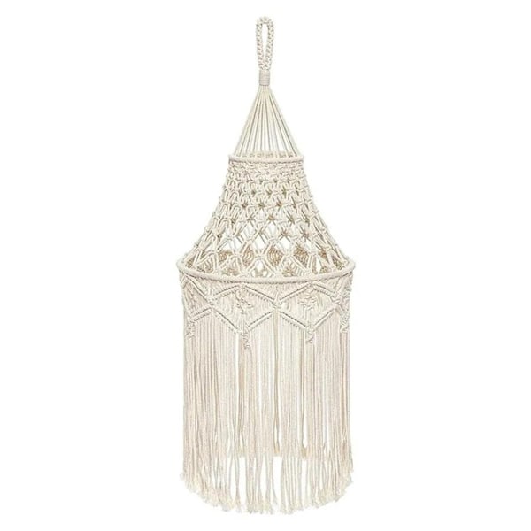 Bohemisk Macramé Lampskärm Naturlig Handgjord Bomullsrep Unik Design Modern Heminredning för Vardagsrum, Barnrum, Vit Lampskärm Boho Dekoration