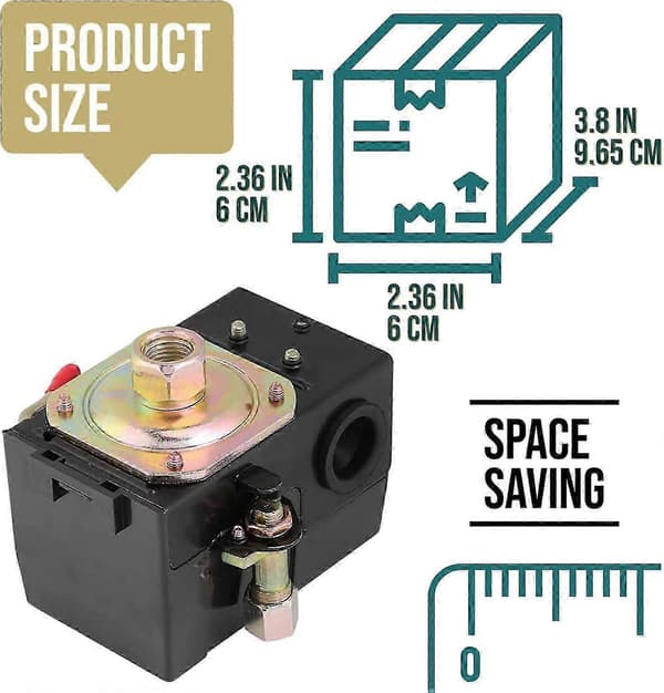 Kraftig Luftkompressor Tryckströmbrytare Kontroll 90-125 psi Enkel Port, 26A Ersätter