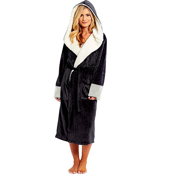 Dam Vinter Plysch Morgonrock med Bälte Svart XL Black XL