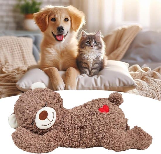 Kælebamse med hjerterytme til hvalpe – Beroligende kælelegetøj til søvn og lure, angstlindring til små og mellemstore hunde