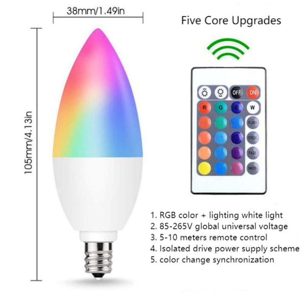 3-pack Smart Ljuskällor, Ljusformade Smart LED-lampor Di, Fjärrkontroll, E12 Sockel 3.5W Lampor, 6500K