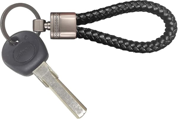 Grovt läderrep med flätade nyckelringar, unisex, 2-pack, svart