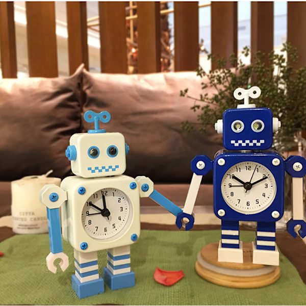 Robot Väckarklocka, Icke-Tickande Väckarklocka med Blinkande Ögon och Roterande Arm, Vit White