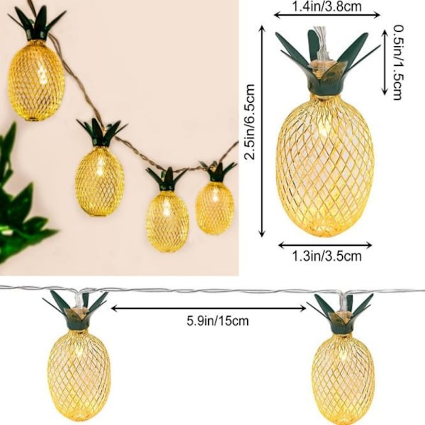 20 LED Ananas Ljusslinga - Dekorationspresenter Drivna för DIY Jul Tropisk Temafest Festival Bröllop Hemfest Sovrumsdekoration
