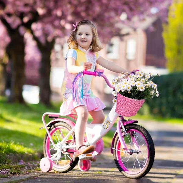 Barncykelkorg Set Flickcykelkorg Handvävda Cykelkorgar för Barn Barncykelkorgar med Extra Läderremmar och Klocka Lätt pink