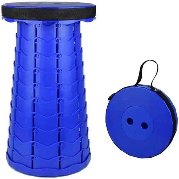Bärbar Hopfällbar Pall, lätt Teleskopisk Pall, infällbar Hopfällbar Pall för Camping Fiske Vandring Grillning Utomhus Blue