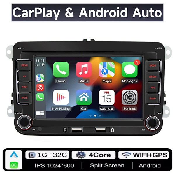 2Din Bilradio Android för Volkswagen Golf 5 6 Polo Passat B6 B7 CC Skoda Jetta Universal Multimedia Carplay Wifi GPS Navigation 1x32G