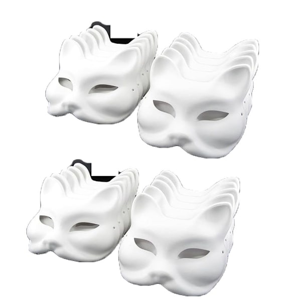 20 st Rävmasker Therianmasker gjorda av vitt papper för DIY-målning fox mask